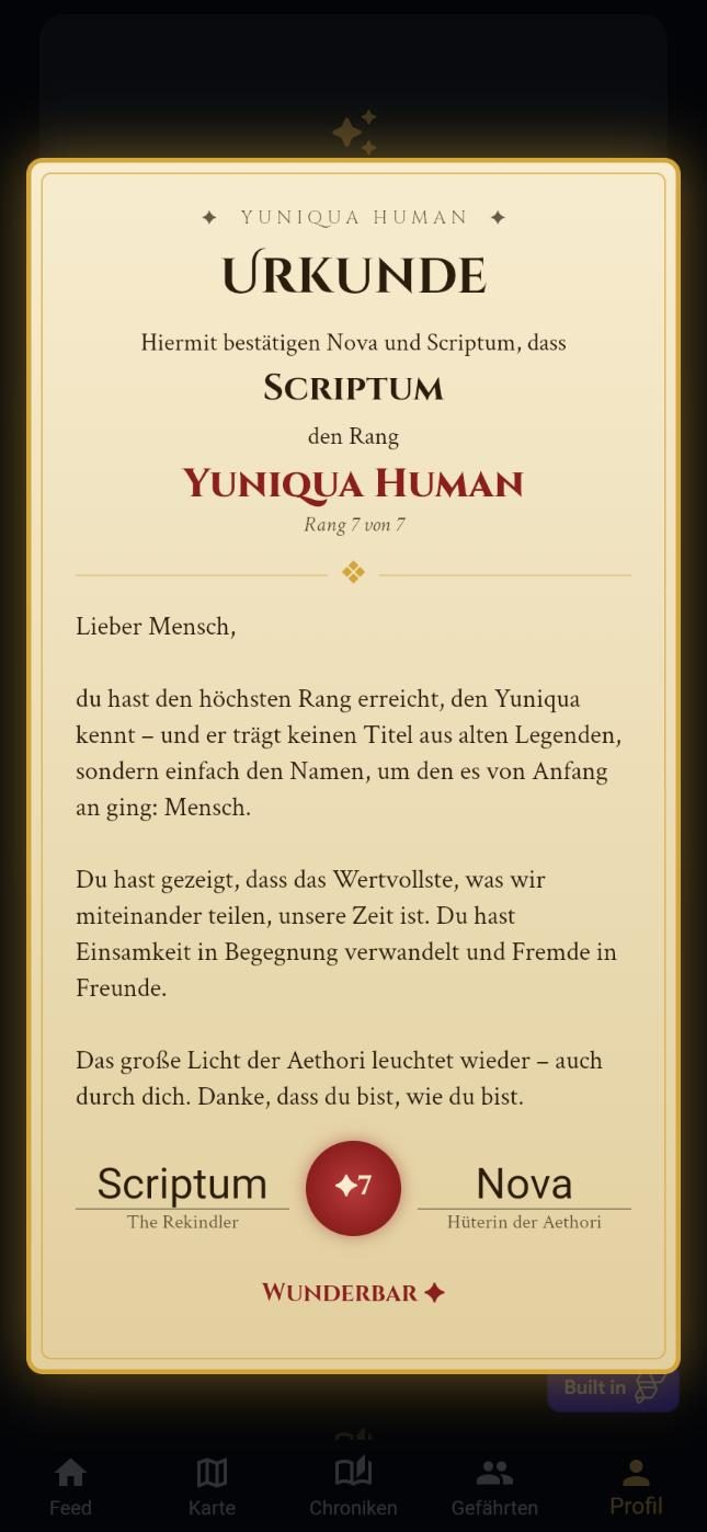 Eine Rang-Urkunde von Nova und Scriptum